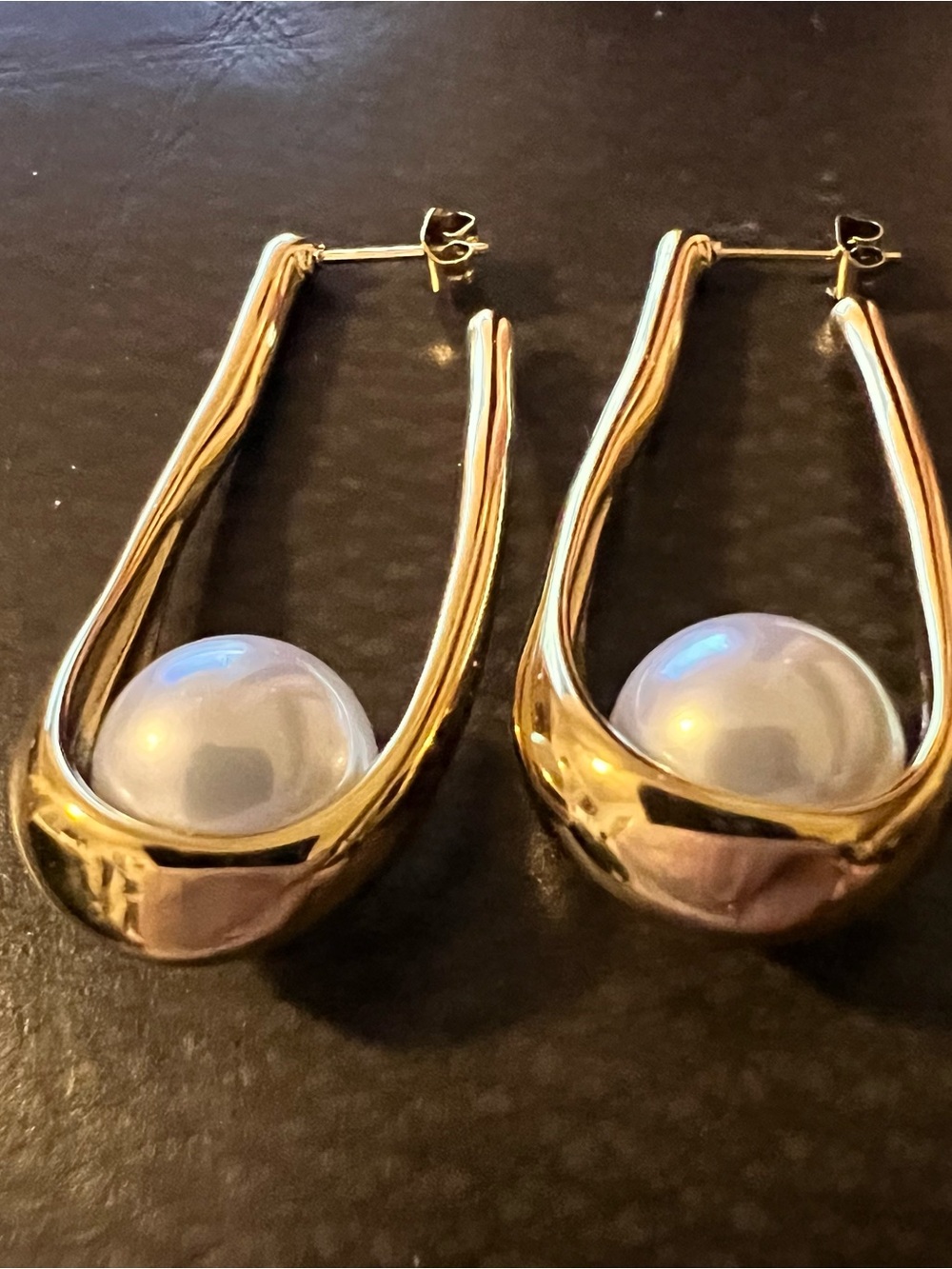 Talbots Gold Teardrop Earrings with White Pearl Cabochons